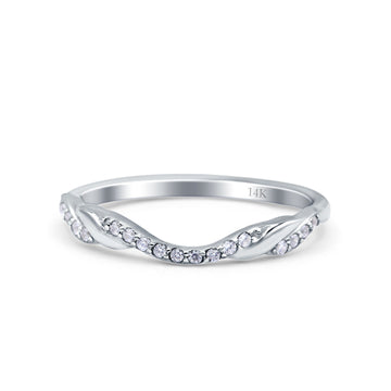 14K White Gold Half Eternity Criss Cross Band Wedding Ring Round Simulated CZ Size-7